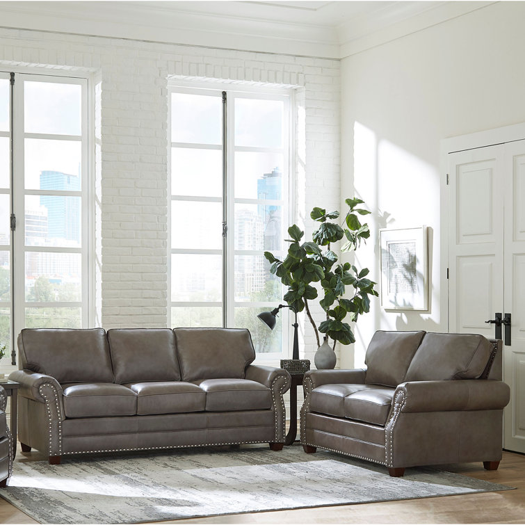 Wayfair grey leather sofa sales